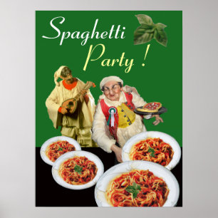 SPAGHETTI FEEST Italiaanse Chef en Pulcinella Groe Poster