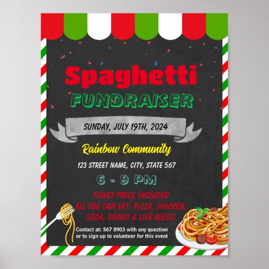 Spaghetti fondsenwerving evenement sjabloon poster (Voorkant)