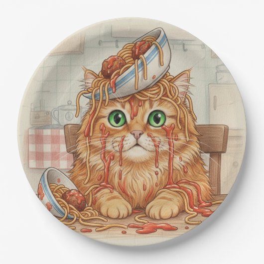 Spaghetti Kitty, Orange, Assiettes en Papier (Devant)