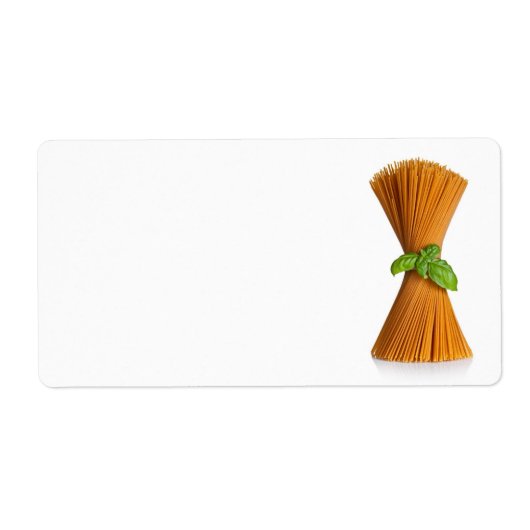 Spaghetti met basilicum geïsoleerd op witte achter etiket (Voorkant)
