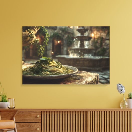 Spaghetti met Broccoli Rabe Canvas Afdruk (Insitu (Woonkamer))