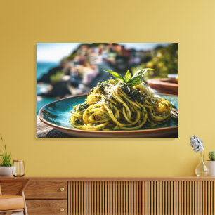 Spaghetti met citroen Basil Pesto – Kustterras Canvas Afdruk