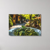 Spaghetti met romige spinazie saus canvas afdruk (Voorkant)