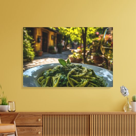 Spaghetti met romige spinazie saus canvas afdruk (Insitu (Woonkamer))