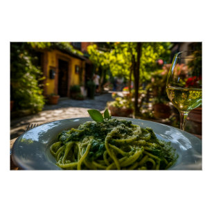 Spaghetti met romige spinazie saus perfect poster