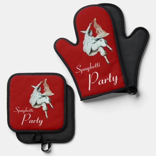 SPAGHETTI-PARTIJ, ITALIAANSE KITCHEN-binnenuitnodi Ovenwant & Pannenlap Set (Voorkant / Achterkant)