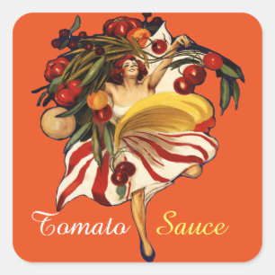SPAGHETTI PARTY DANCE, ITALIAN KITCHEN TOMATO SAUC VIERKANTE STICKER
