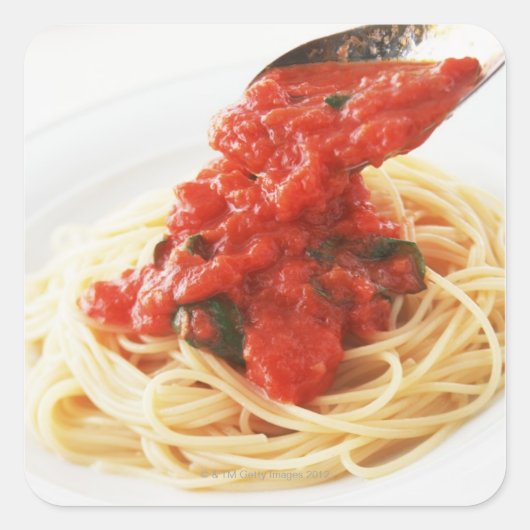 Spaghetti Pomodoro Vierkante Sticker (Voorkant)