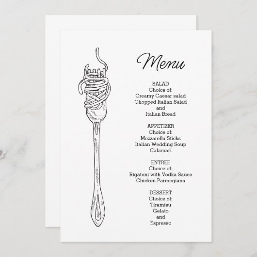 Spaghettidiner Menu (Voorkant / Achterkant)