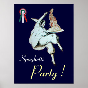 SPAGHETTIPARTIJ,ITALIAANSE KEUKEN blauw rood wit Poster