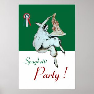 SPAGHETTIPARTIJ, ITALIAANSE KEUKEN ,rood groen wit Poster