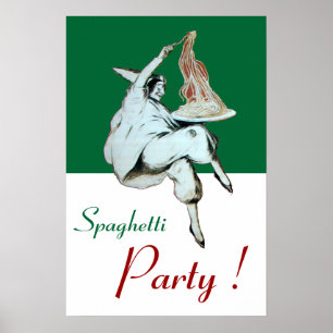 SPAGHETTIPARTIJ, ITALIAANSE KEUKEN ,rood groen wit Poster