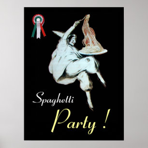 SPAGHETTIPARTIJ, ITALIAANSE KEUKEN ,rood zwart wit Poster