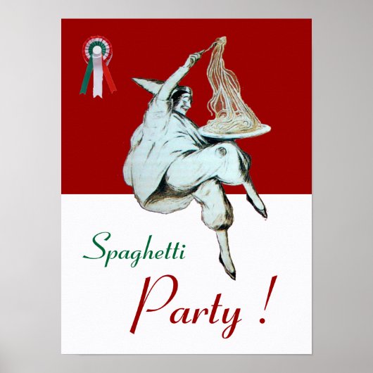 SPAGHETTIPARTY, ITALIAANSE KEUKEN ,rood groen wit Poster (Voorkant)