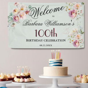 Spandoek Aquarel Bloemen 100ste Verjaardag Welkom