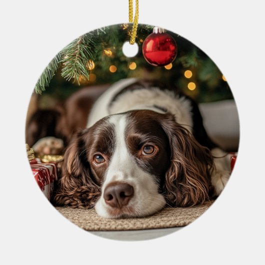 Spaniel Christmas Keramisch Ornament (Voorkant)