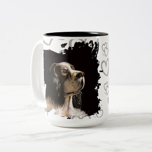 Spaniel dog love mug  tweekleurige koffiemok (Voorkant links)