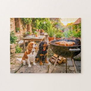 Spaniel duo die terras BBQ-worstjes bekijkt Legpuzzel