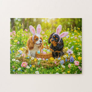 Spaniel duo in paasnest weide legpuzzel