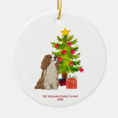 Spaniel Hond Gepersonaliseerde Kerstmis Keramisch Ornament (Voorkant)