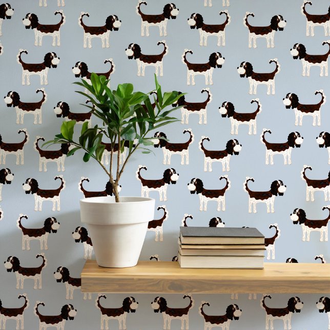 Spaniel hondenpatroon behang (Cute Cavalier King Charles Spaniel dog peel and stick wallpaper)