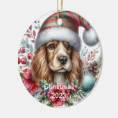 spaniël-kerstversiering keramisch ornament (Links)