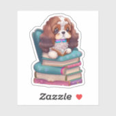 Spaniel Puppy Lezen Een Boek Sticker (Vel)