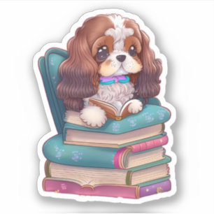 Spaniel Puppy Lezen Een Boek Sticker
