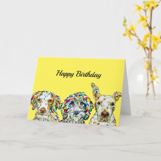 Spaniel Sheepadoodle Pitbull Birthday Kaart (Gele Bloem)