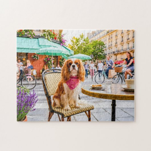 Spaniel staduitstap bij terras legpuzzel (Horizontaal)