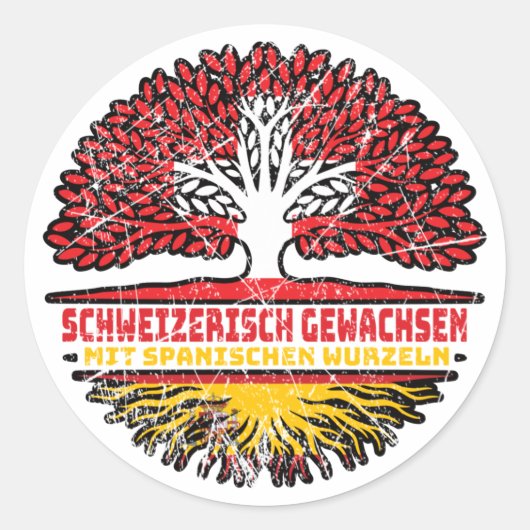 Spanisch Spanisch Schweizer Schweiz Baum Wurzel Ronde Sticker (Voorkant)