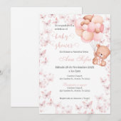 Spanish Baby Shower Invitation Pink Bear Girl (Devant / Derrière)
