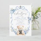 Spanish Blue Bear Baptism Bow Coquette Invitation (Debout devant)