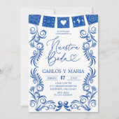 Spanish Blue Talavera Frame Nuestra Boda Kaart (Voorkant)