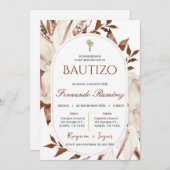 Spanish Boho Baptism Floral invitation (Devant / Derrière)