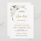 Spanish Boho Baptism Floral invitation (Devant / Derrière)