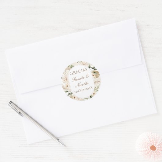 Spanish Boho Wedding round sticker  (Envelop)
