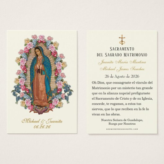 Spanish Catholic Guadalupe Wedding Holy Card (Devant & derrière)