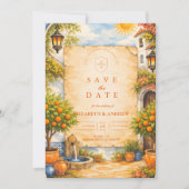 Spanish Courtyard Romance Wedding Save The Date (Voorkant)