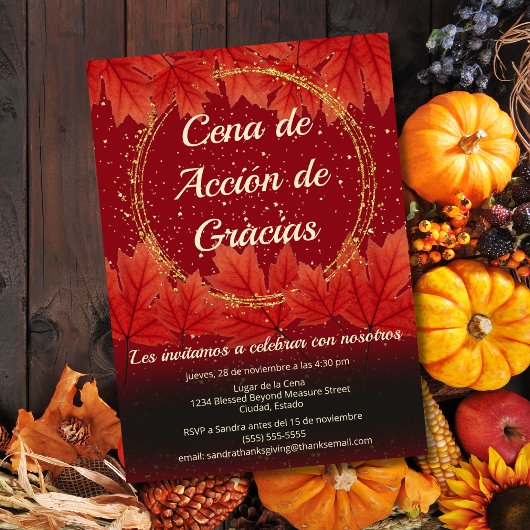 Spanish Fall verlaat Glitter Thanksgiving Diner Kaart