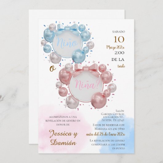 Spanish Gender Reveal Invitation (Devant / Derrière)