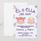 Spanish Gender Reveal Invitation baby onthulling Kaart (Voorkant / Achterkant)