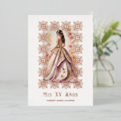 Spanish Glam Quinceañera Rose Gold Ornate Frame Folie Uitnodiging (Staand Voorkant)