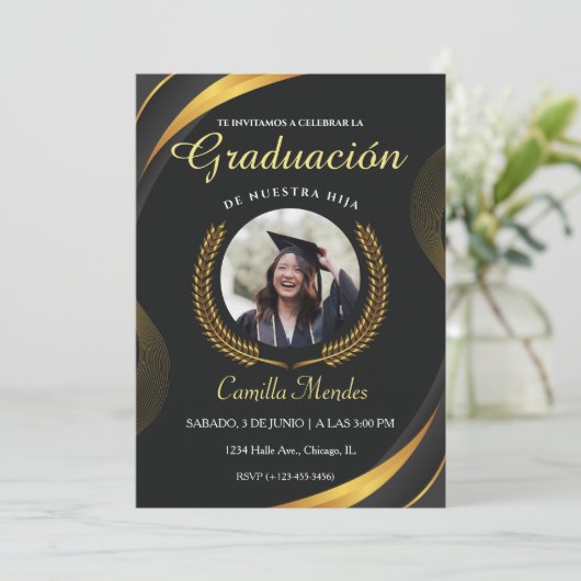 Spanish Graduates Invitation Elegant Afstuderen Kaart (Staand voorkant)