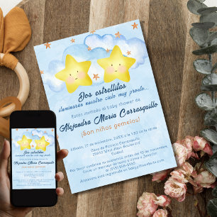 Spanish Little Stars Blue Twin Boys Baby shower Kaart
