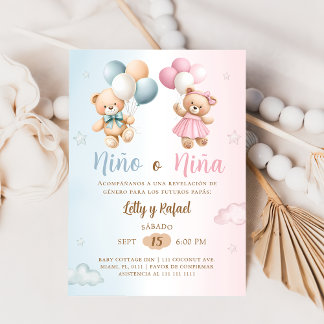 Spanish Nino o Nina Teddy Bear Gender Reveal Kaart