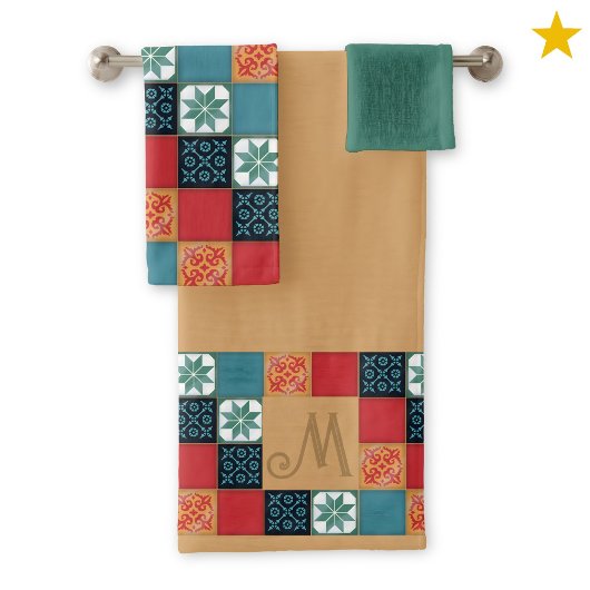 Spanish Portuguese Azulejos Tiles Monogram Initial Bad Handdoek