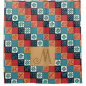 Spanish Portuguese Azulejos Tiles Monogram Initial Douchegordijn (Voorkant)