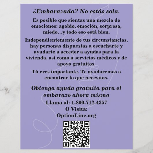 Spanish Pregnancy Help/After Abortion Care Flyer (Voorkant)