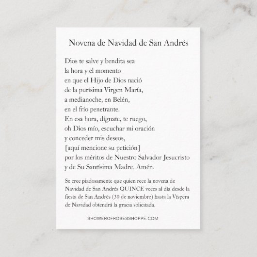 Spanish St. Andrew Christmas Novena Plaatskaartje (Achterkant)
